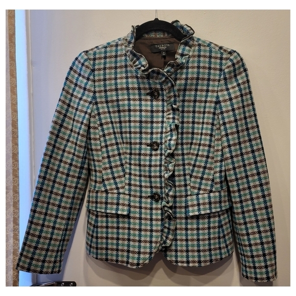 Talbots Preppy Wool Tweed Plaid Check Blazer - Sz 2P - Picture 1 of 8